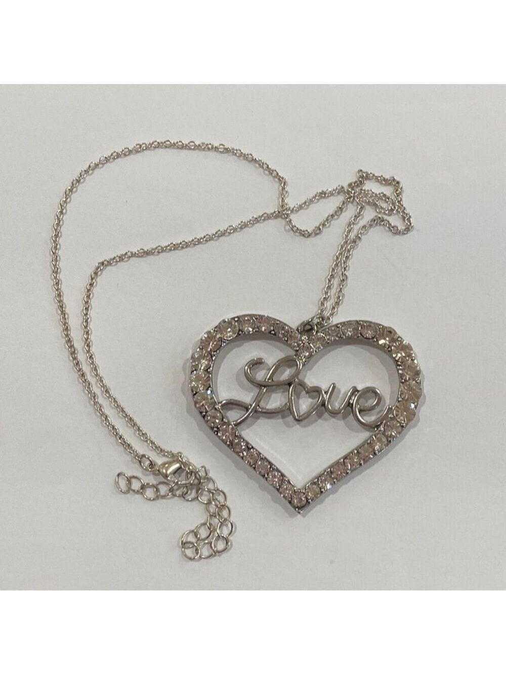Silver Rhinestone LOVE Necklace Adjustable Chain